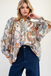 eesome Paisley Printed Bubble Sleeve Top