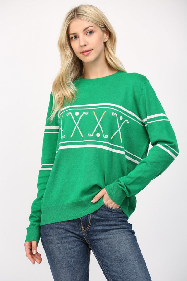 Golf Motif Crew Neck Sweater