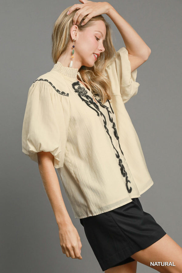 Umgee Embroidered Top High Neck Top