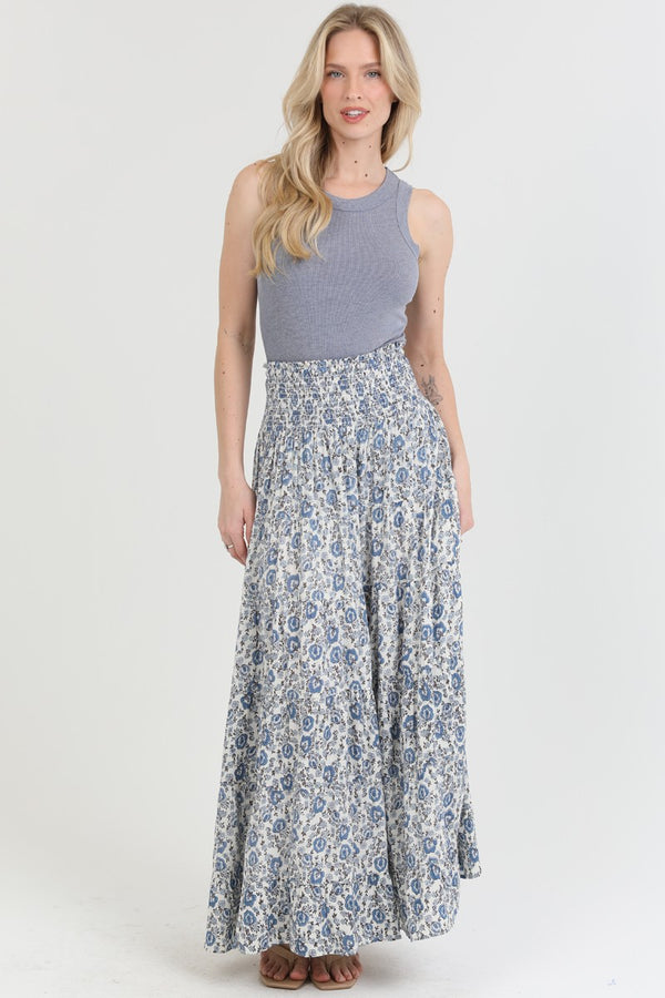 Angie Tiered A Line Maxi Skirt with Smocked Waist