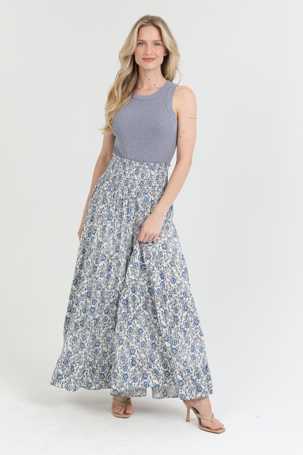 Angie Tiered A Line Maxi Skirt with Smocked Waist