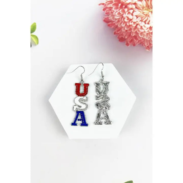 Drop USA Letter 4TH of July Enamel Hook Earing