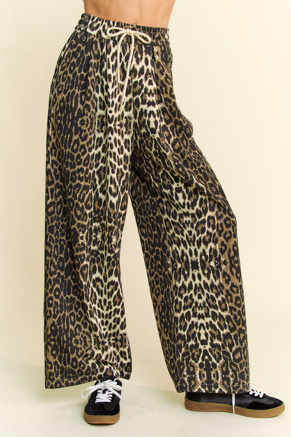 Leopard Drawstring Straight Pants