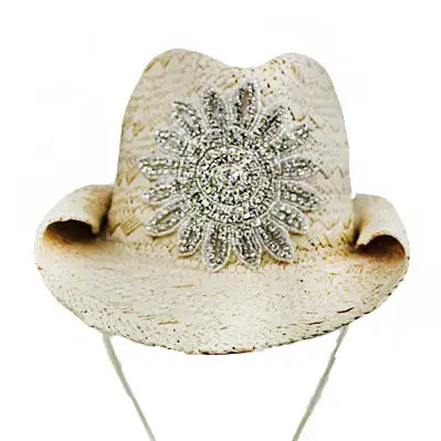 Big Sun Flower Crystal Rhinestone Patch Cowboy Hat