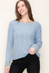 Pointelle Open Weaved Long Sleeve Boat Neck Sweater