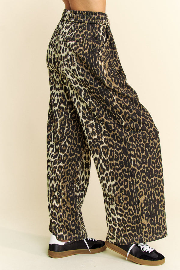 Leopard Drawstring Straight Pants