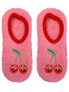 Fuzzy Slipper Socks - Funny Face Cherries - Pink