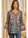 Embroidered Split Neckline Top