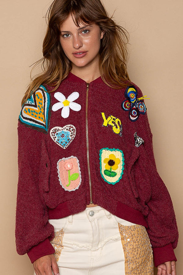 POL Patch embellishment sweater crop jacket