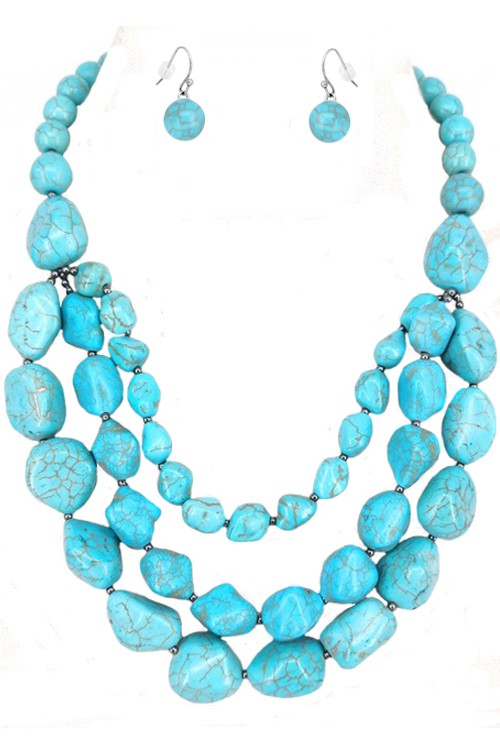 Multi Strand Organic Gemstone Necklace Earring Set