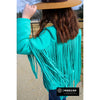 Rhinestone Fringe Turquoise Suede Jacket