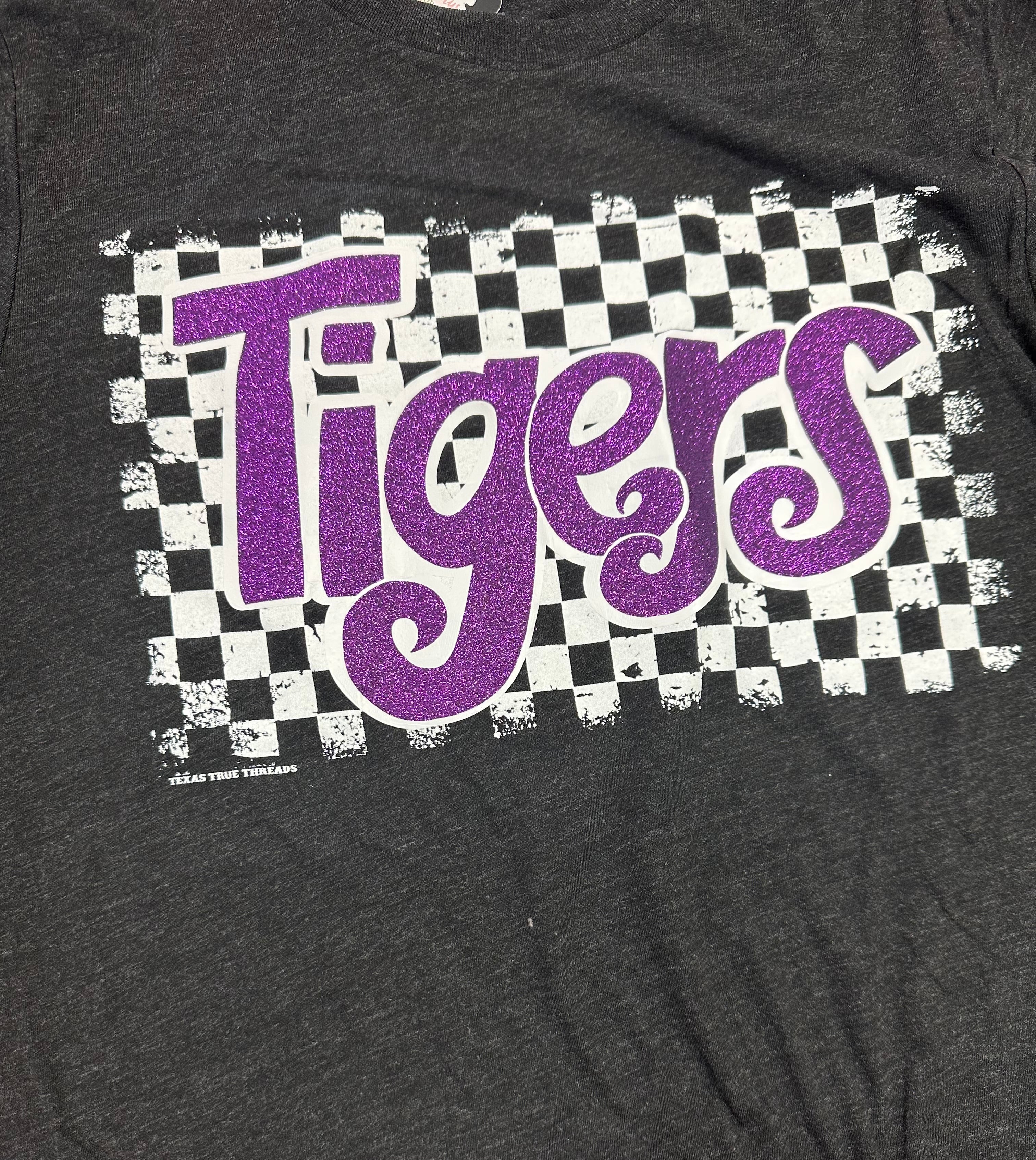 GAME DAY Checkered Mascot in Purple tee - Tigers