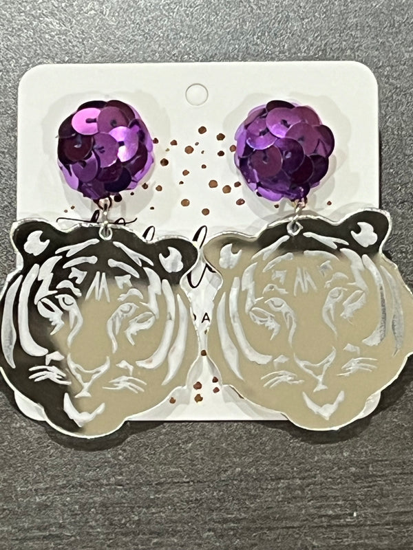 GAME DAY Sequin Tiger custom Earrings