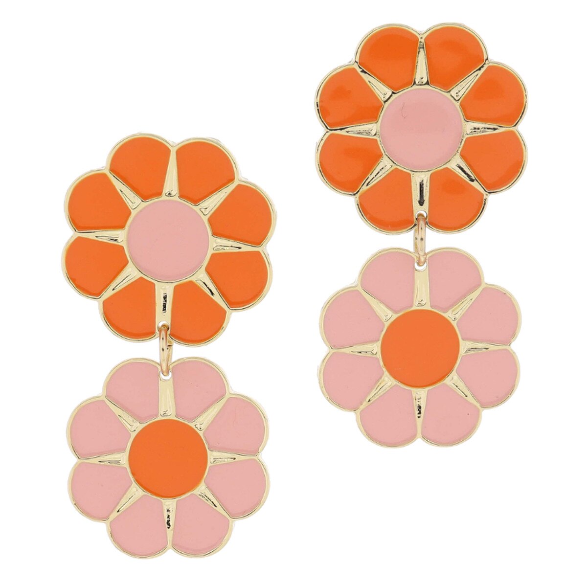 Orange and Pink Enamel Flower Earrings