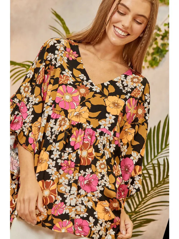 Floral Print Poncho Top