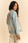 Davi & Dani Floral Embroidered Pannel Detail Denim Jacket - 2 Colors - Curvy Size