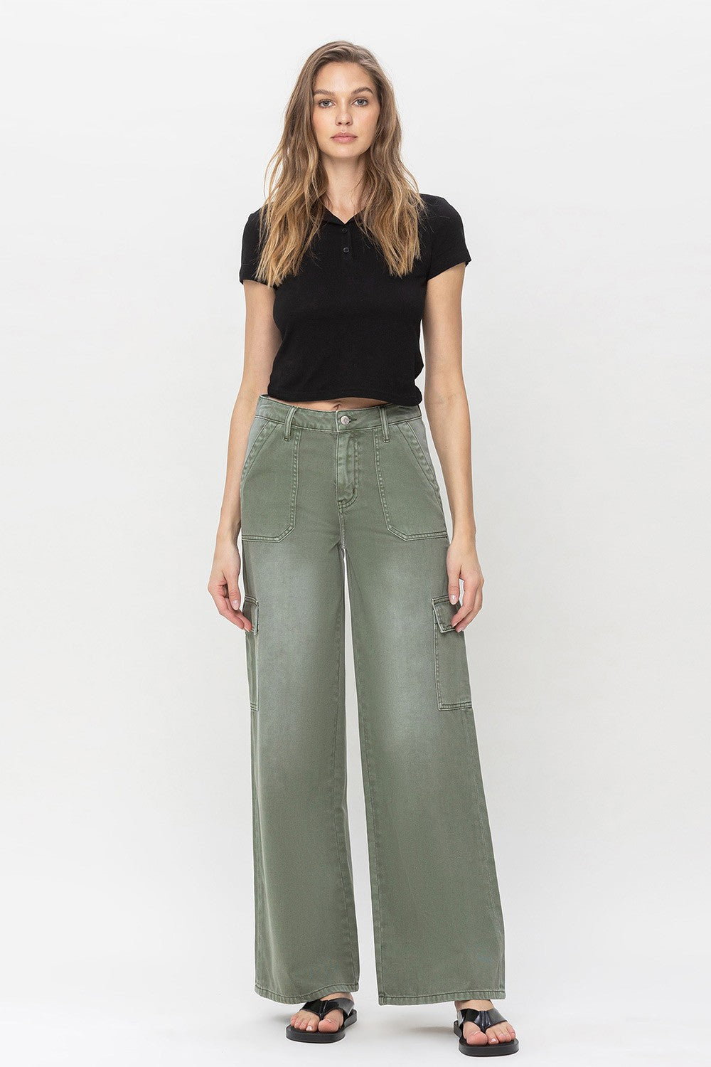 Vervet High Rise Olivia Utility Cargo Wide Leg Jeans