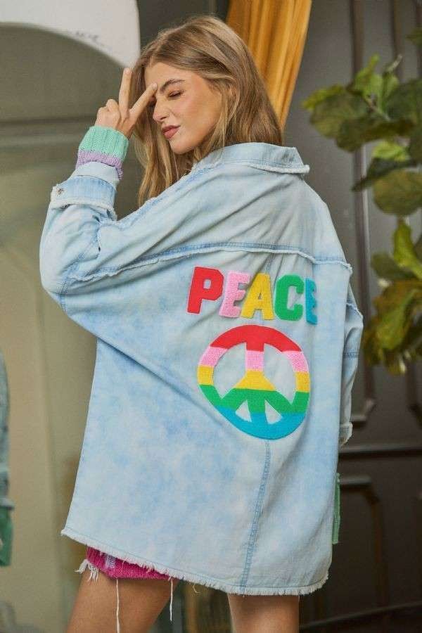 Tie Dyed Multi Color Peace Symbol ringe Hem Shirt - Curvy Size