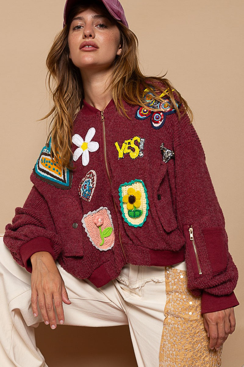 POL Patch embellishment sweater crop jacket