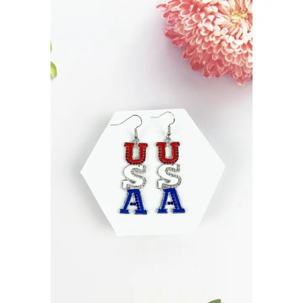 Drop USA Letter 4TH of July Enamel Hook Earing