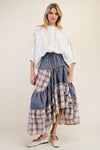 Easel Plaid Mix Crochet Tape Ruffle Skirt