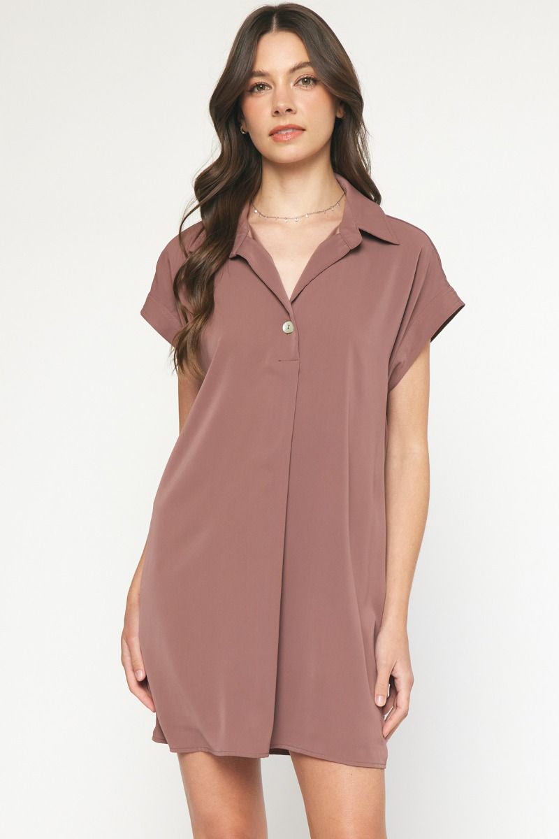 Collared Short Sleeve Mini Dress - 2 Colors