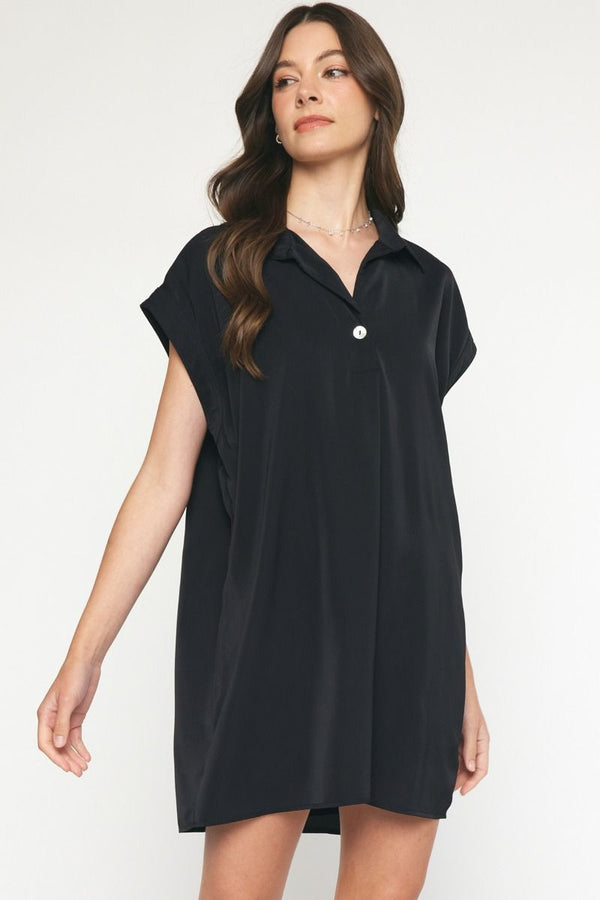 Collared Short Sleeve Mini Dress - 2 Colors