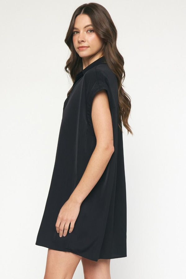 Collared Short Sleeve Mini Dress - 2 Colors