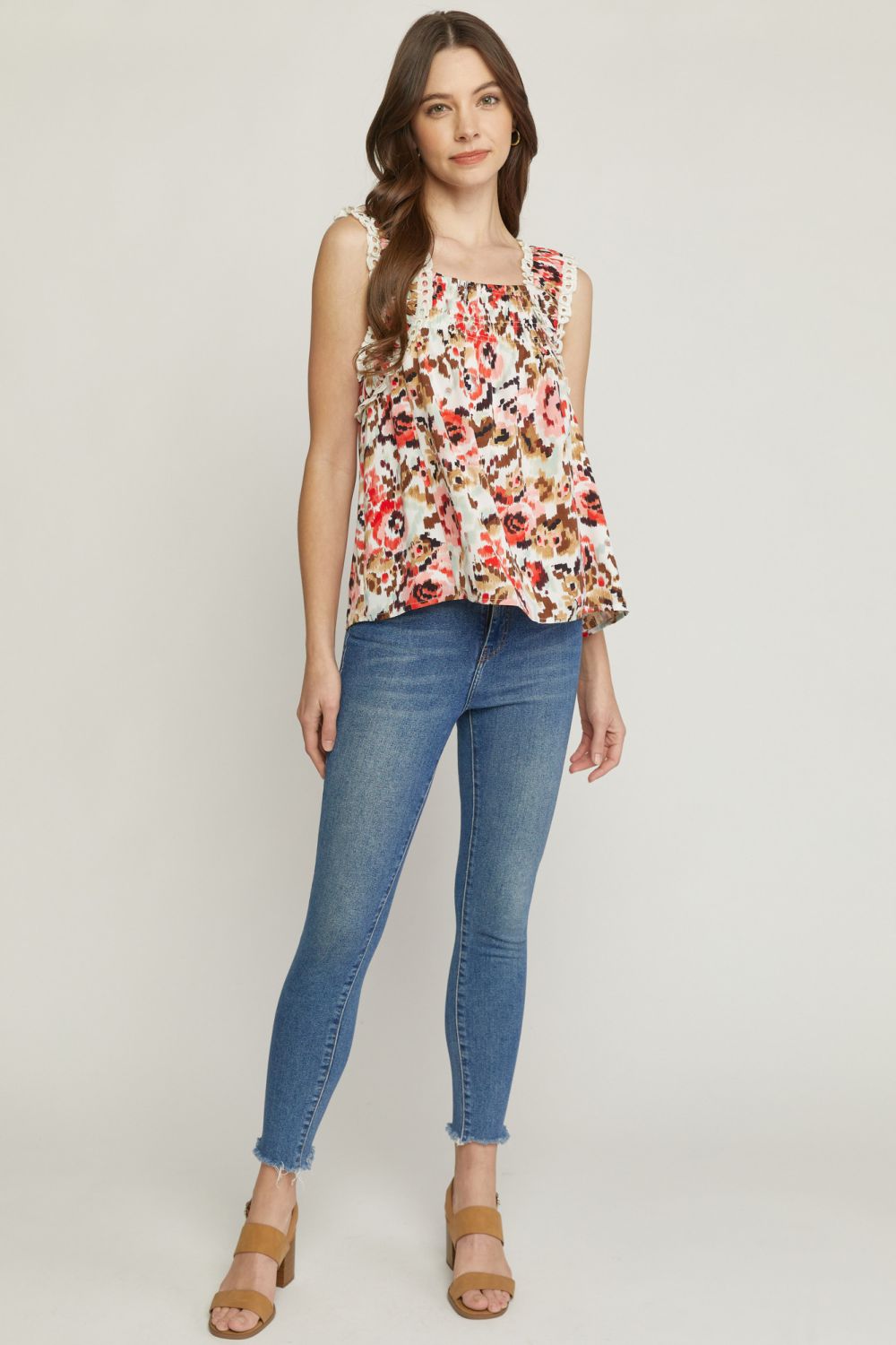 Entro Print Square neck Sleeveless Top