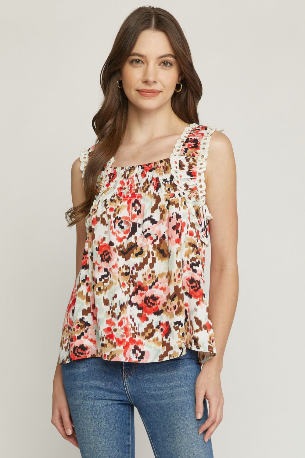 Entro Print Square neck Sleeveless Top