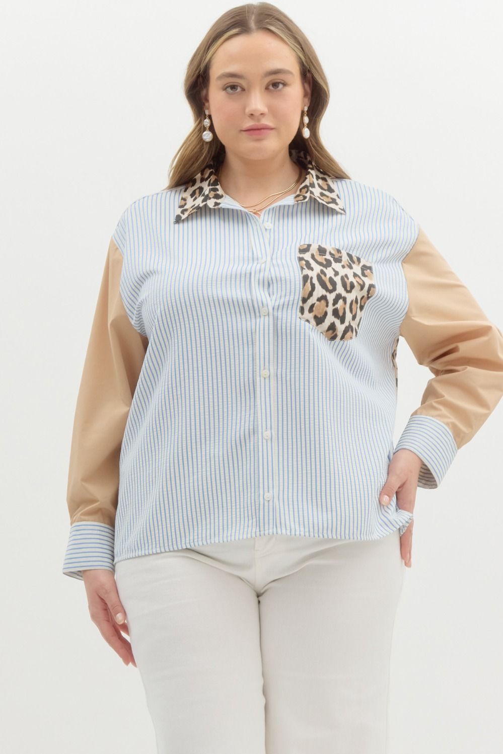 Entro Multi Print Mix pattern classic long sleeve top- Curvy Size