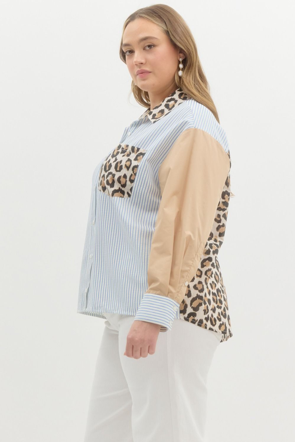 Entro Multi Print Mix pattern classic long sleeve top- Curvy Size