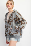 Easel Washed Floral Print Zip up Hoodie