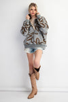 Easel Washed Floral Print Zip up Hoodie