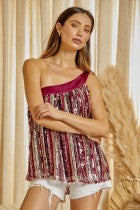 SALE X Sequin One Shoulder Top with shoulder Tie Detail