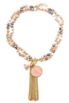 Crystal Beads And Natural Stone Tassel Necklace 39NK461