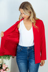 Red Solid Lapelless Blazer With Jacquard Lining - Curvy Size