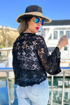 Floral Crochet Knit Bell Sleeve Cardigan Cover Up - 2 Colors