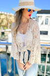 Floral Crochet Knit Bell Sleeve Cardigan Cover Up - 2 Colors