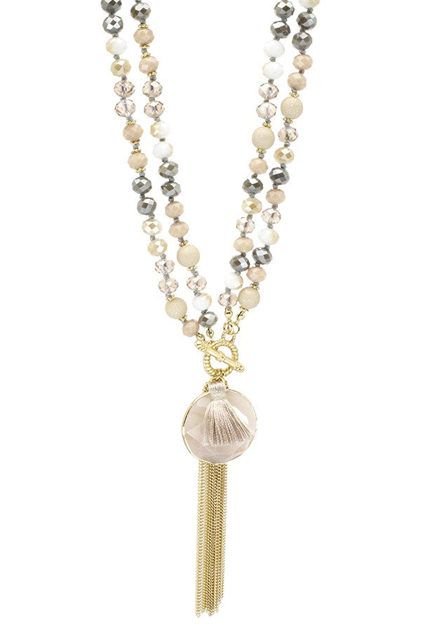 Crystal Beads And Natural Stone Tassel Necklace 39NK461