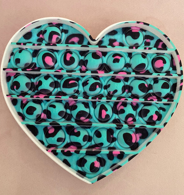 Aqua Cheetah Heart Pop It